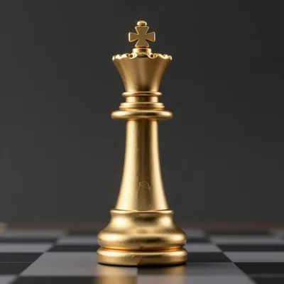 Golden Chess Queen on Checkered Board - Chess - AI generated image