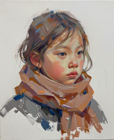 Child with Scarf in Soft Winter Light - Portrait - AI generated image