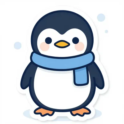 Penguin Wearing Blue Scarf Standing - Animal - AI generated image