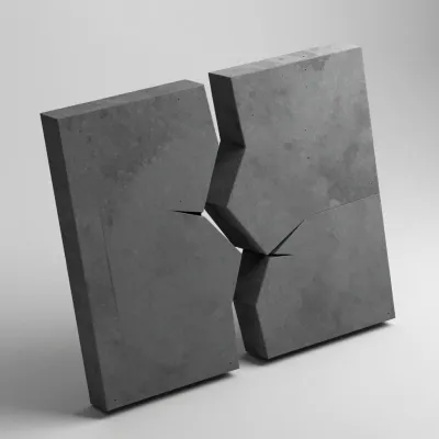 Fractured Concrete Plates Balanced Against Each Other - Architecture - AI generated image