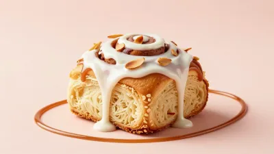 Almond-Icing Twist Bun with Crispy Almonds - Bakery - AI generated image