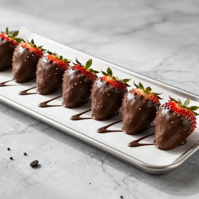Chocolate-Dipped Strawberries on Silver Sheet - Food - AI generated image