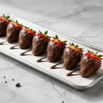 Chocolate-Dipped Strawberries on Silver Sheet - Food - AI generated image