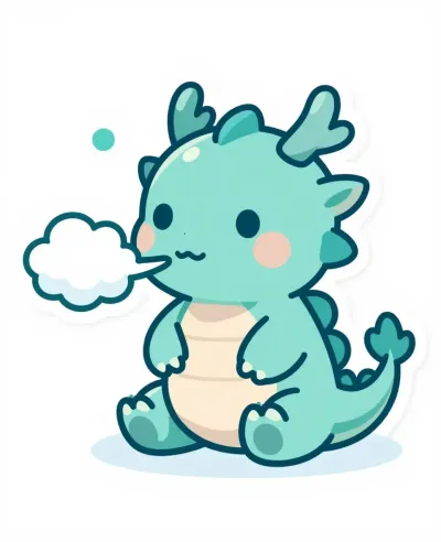 Pastel Teal Dragon Puff Blowing a Cloud - Animals - AI generated image