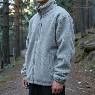 Person in Fuzzy Fleece Jacket Forest Trail - Fashion - AI generated image