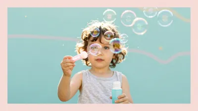 Child Blowing Bubbles with Pink Wand - Children - AI generated image