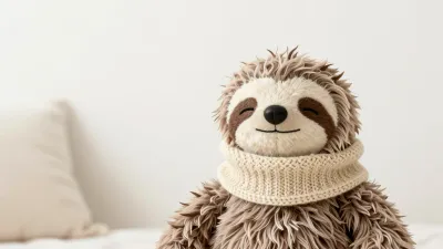 Plush Sloth with Knitted Scarf Resting - Plush - AI generated image