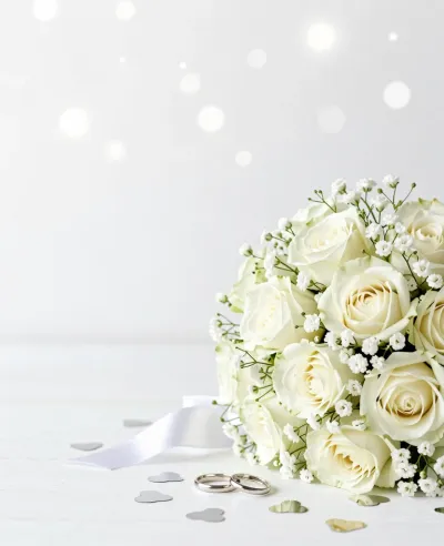 White Rose Bouquet with Baby's Breath - Flowers - AI generated image