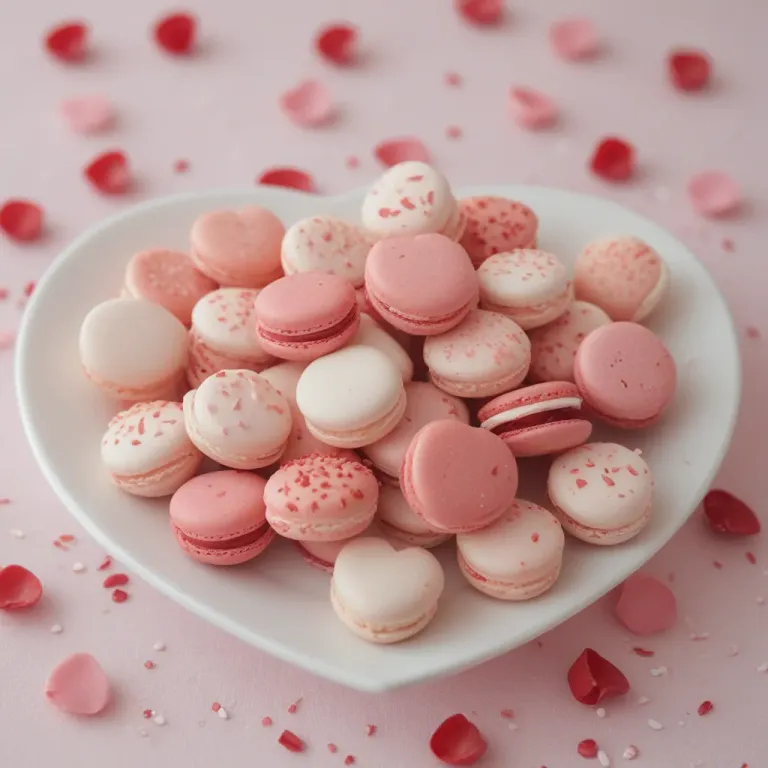 Heart-Shaped Macarons in Pink and White - Food - AI generated image
