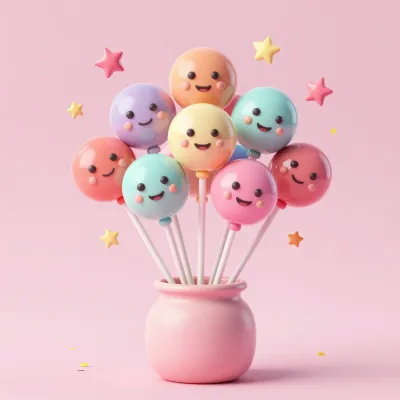Pastel Lollipop Bouquet with Smiling Faces - Food - AI generated image