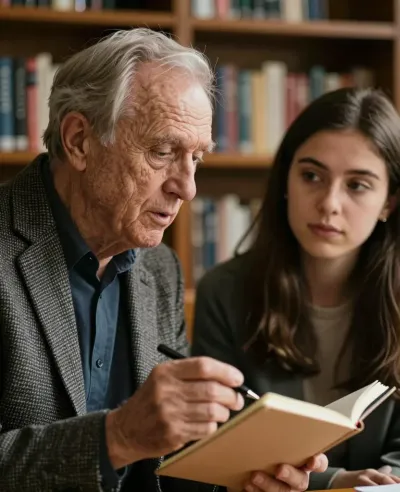 Elderly Gentleman Writing Quiet Advice - Education - AI generated image