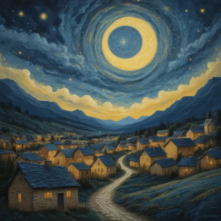 Starry Night Village with Stone Houses - Architecture - AI generated image