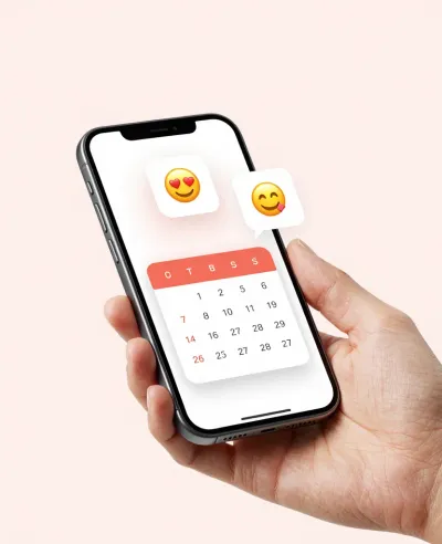 Hand Holding Smartphone with Calendar and Emojis - Technology - AI generated image