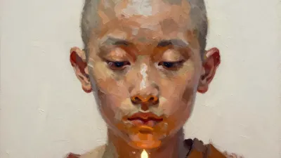Monk Gazing in Candlelight - Portrait - AI generated image