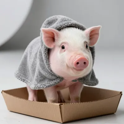 Fluffy Piglet in Hooded Towel - Animal - AI generated image
