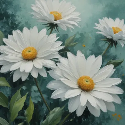 White Daisies with Impasto Texture - Flowers - AI generated image