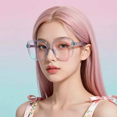 Pink-Haired Model with Translucent Glasses - Fashion - AI generated image