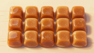 Golden Caramel Cubes Grid with Salt - Food - AI generated image