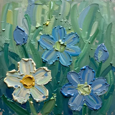 Impasto Floral Painting with Blue and Green Palette - Art - AI generated image