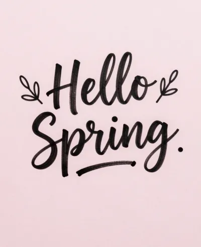 Hello Spring Lettering on Light Pink Paper - Lettering - AI generated image