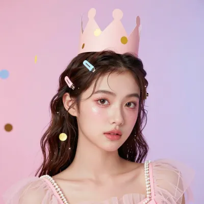 Pink Crowned Woman in Tulle Dress - Fashion - AI generated image