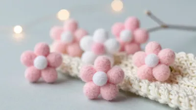 Felt Balls Clustered on Crocheted Branch - Crafts - AI generated image