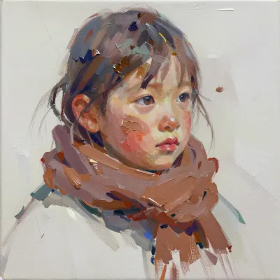 Child with Scarf in Soft Light - Portrait - AI generated image