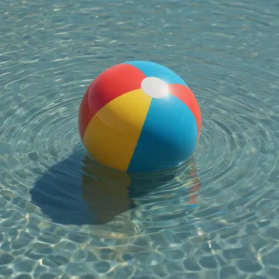 Inflatable Beach Ball Floating in Crystal-Clear Pool Water - Objects - AI generated image