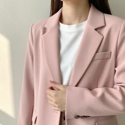 Woman in Soft Pink Blazer with White T-Shirt - Fashion - AI generated image