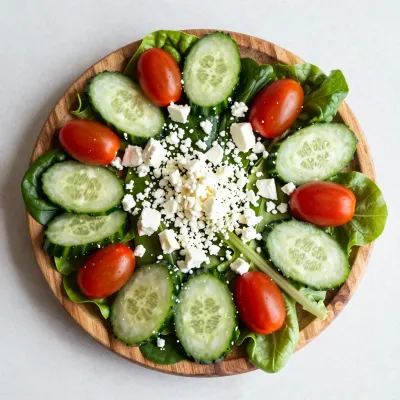 Cherry Tomato and Cucumber Salad on Wooden Board - Food - AI generated image