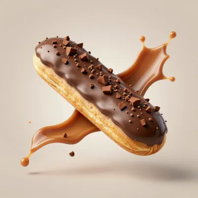 Chocolate Eclair with Caramel Splash - Food - AI generated image