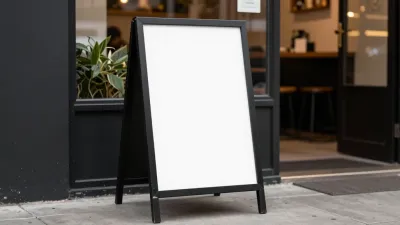 Glossy Black Chalkboard Frame Cafe Interior - Furniture - AI generated image