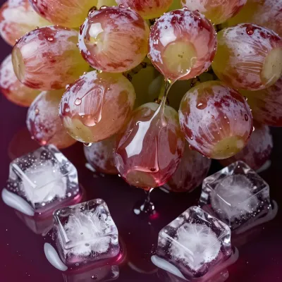 Grapes Hanging Over Ice Cubes - Food - AI generated image