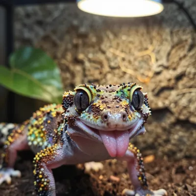 Gecko Tongue Flicked Out in Soft Light - Wildlife - AI generated image