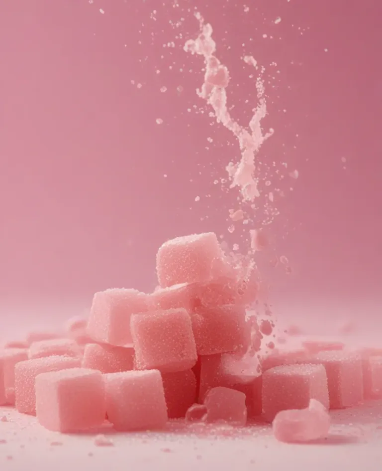 Pink Sugar Cubes with Crystals in Diagonal Composition - Food - AI generated image