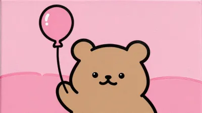 Teddy Bear Holding Pink Balloon - Animals - AI generated image