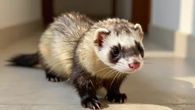 Ferret Stretching Front Paws in Soft Light - Animal - AI generated image