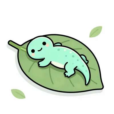 Teal Lizard Resting on Glossy Leaf - Wildlife - AI generated image