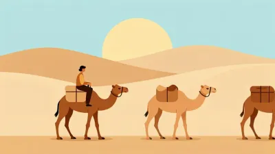 Camel Caravan in Desert at Sunset - Desert - AI generated image