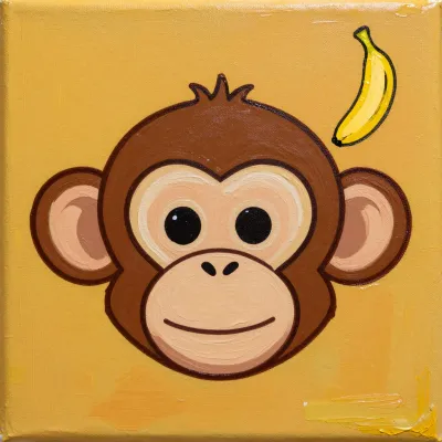 Monkey Smiling with Banana in Background - Animal - AI generated image