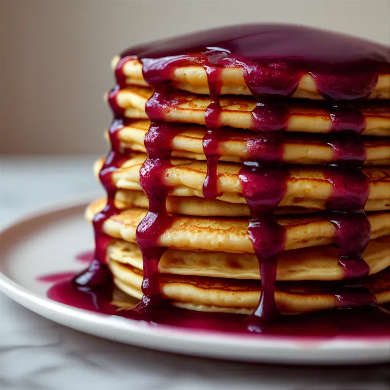 Golden Pancakes with Berry Glaze - Food - AI generated image