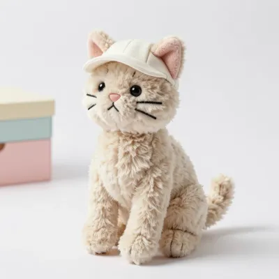 Cream Plush Cat with Cap - Plush Toys - AI generated image