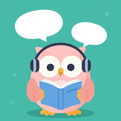 Pink Owl Reading Book with Speech Bubbles - Animals - AI generated image