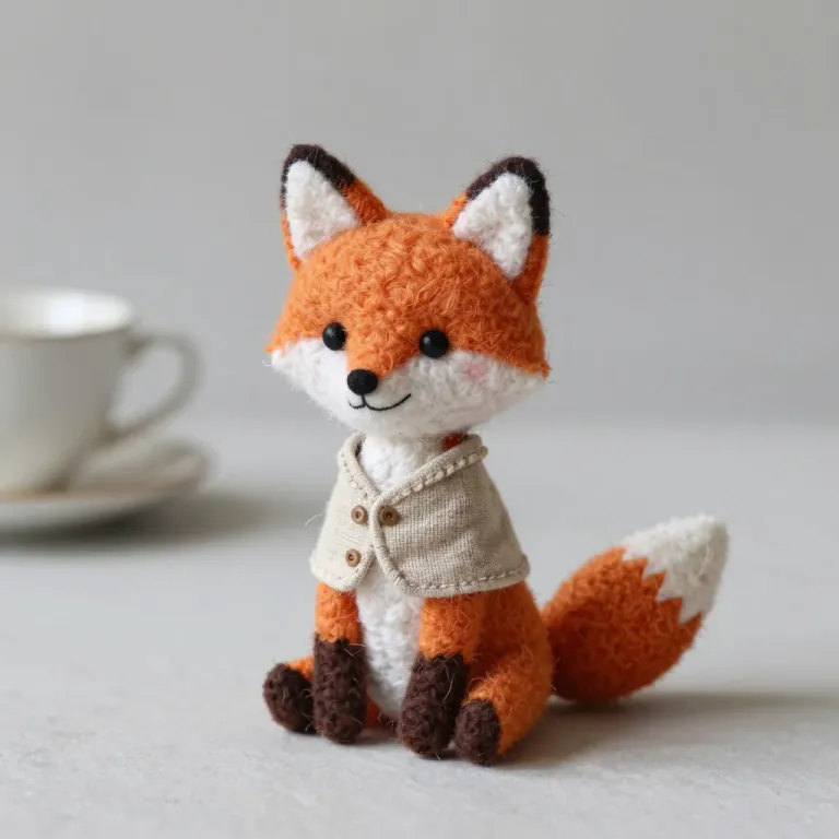 Felt Fox Sitting in Beige Jacket - Felt - AI generated image