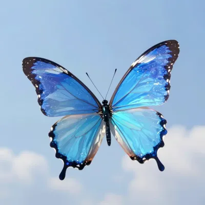 Aqua-Crystal Butterfly Gleaming in Soft Sky - Butterfly - AI generated image