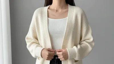 Cream Cardigan Over White Tank Top - Fashion - AI generated image