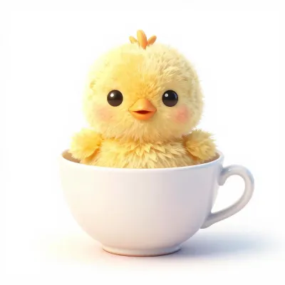 Fluffy Yellow Chick in Teacup - Animal - AI generated image
