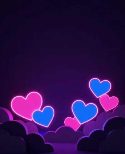 Glowing Hearts Among Purple Clouds - Art - AI generated image
