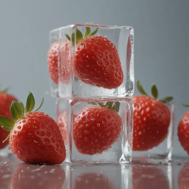 Strawberry Encased in Ice Cube - Food - AI generated image