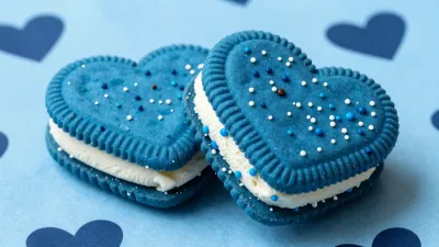 Blue Heart-Shaped Ice Cream Sandwiches with Sprinkles - Food - AI generated image